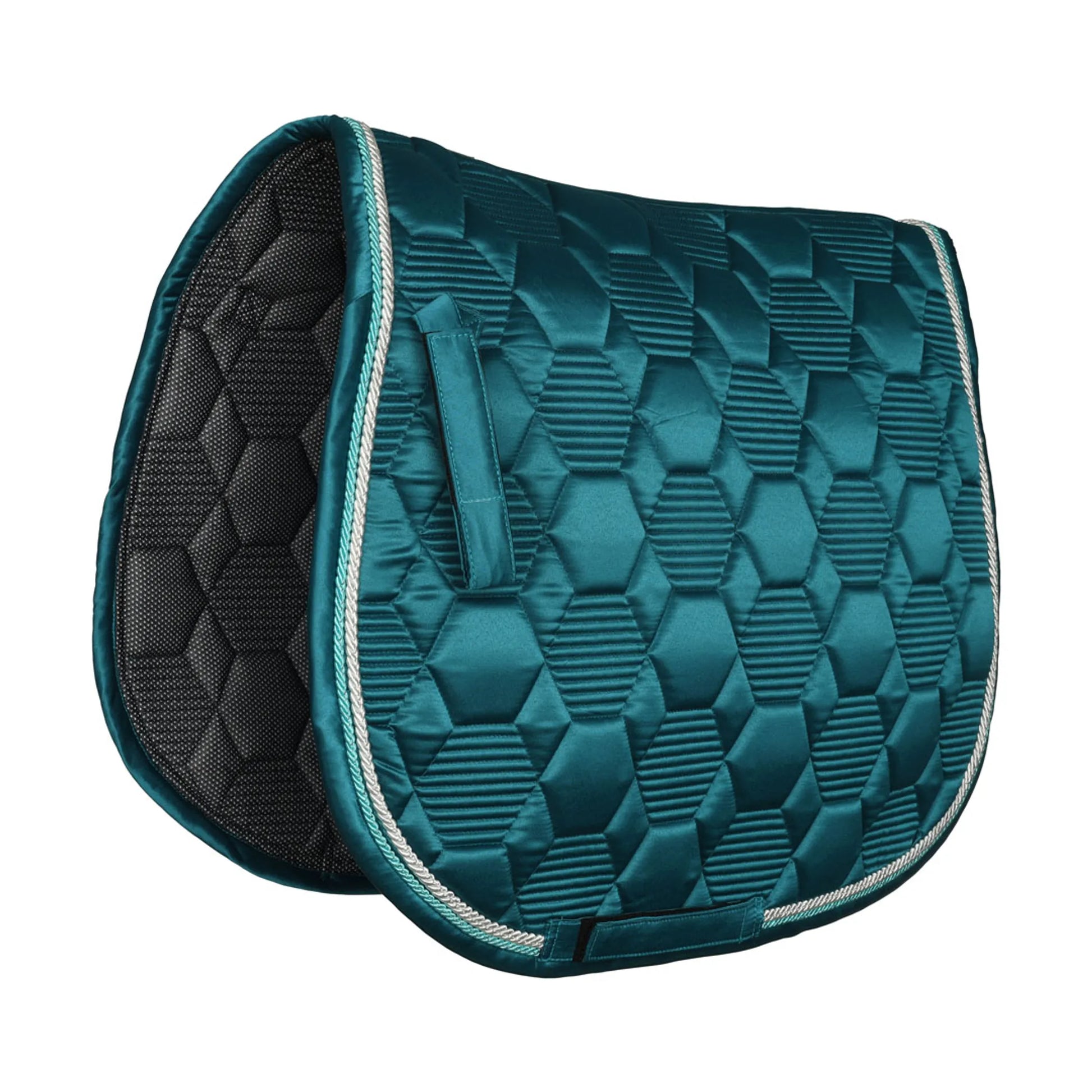 Lettia Honeycomb Collection Saddle Pad - BLACK in teal with quilted design, breathable mesh, and silver trim for horse tack