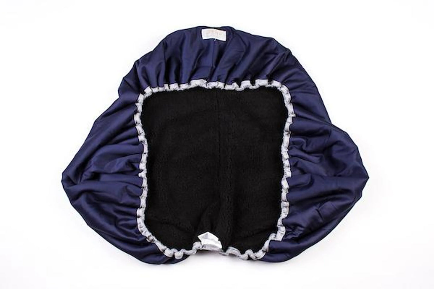 Lettia Navy With Grey AP saddle cover with navy exterior and soft black interior lining for horse tack protection