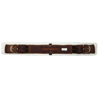 Lettia Western Memory Foam Cinch- 28" with soft white fleece padding and sturdy brown leather straps for horse tack.