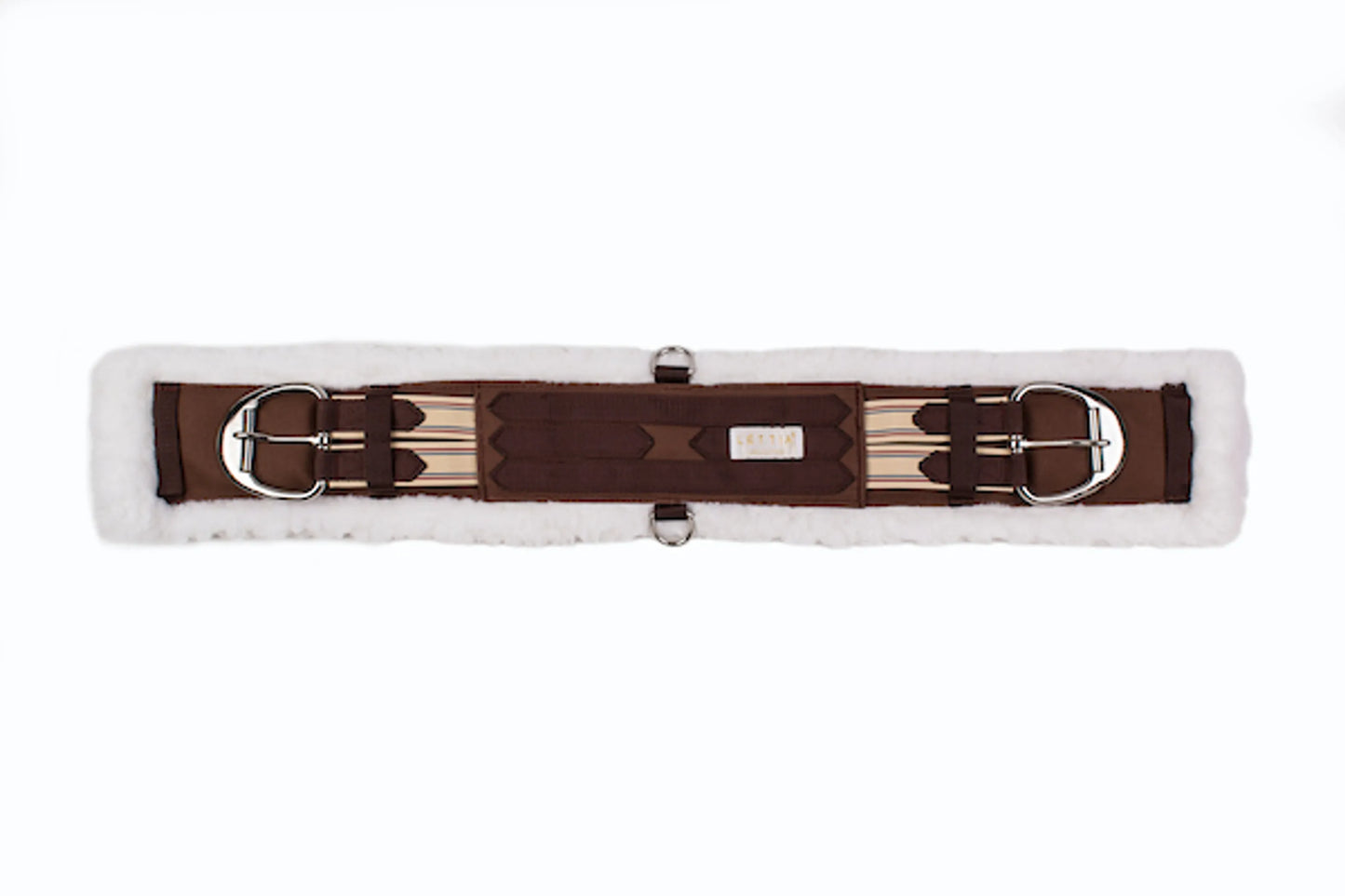 Lettia Western Memory Foam Cinch- 36" with brown straps, metal buckles, and white fleece lining for comfortable girth fit
