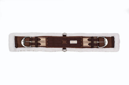 Lettia Western Memory Foam Cinch- 36" with brown straps, metal buckles, and white fleece lining for comfortable girth fit