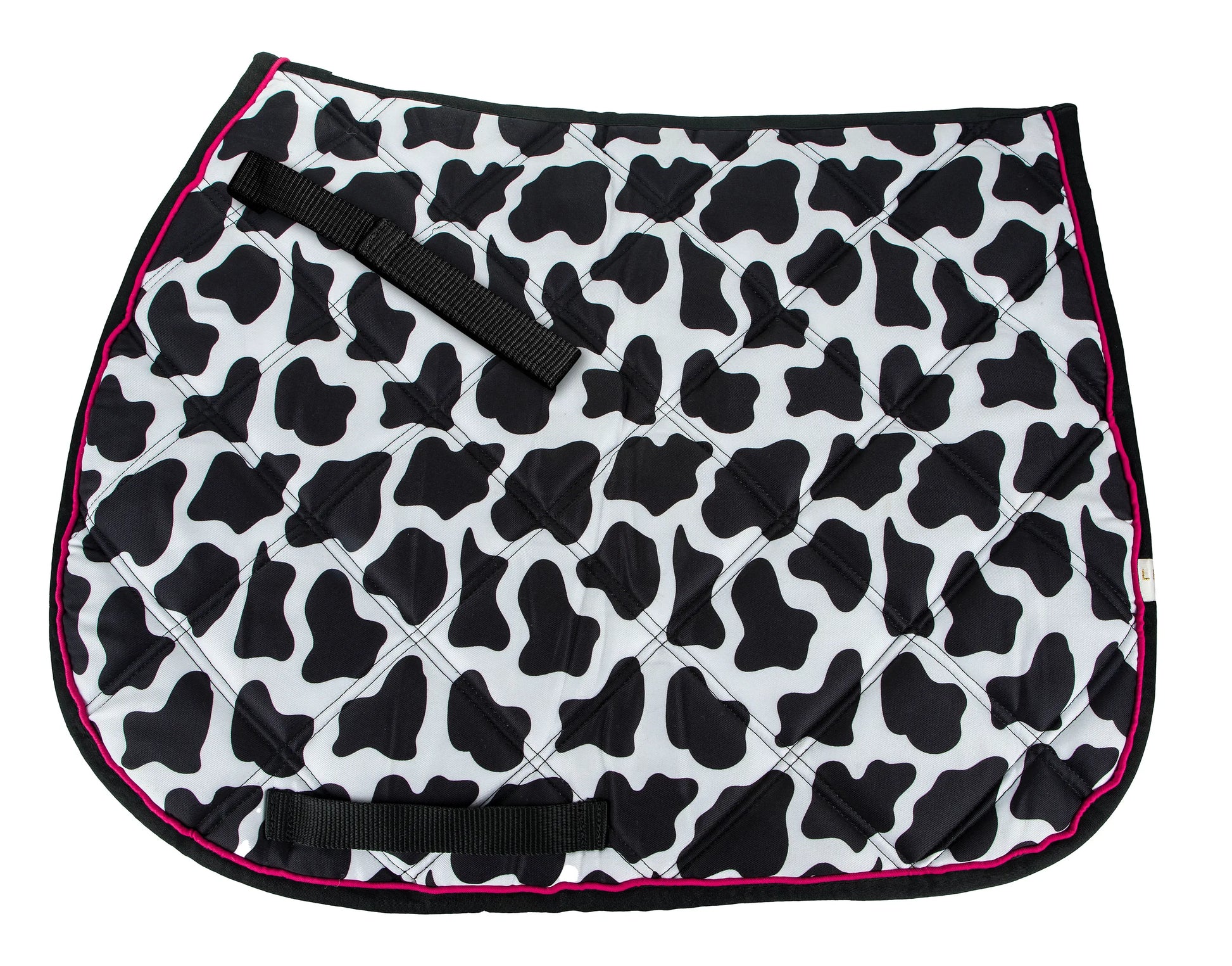 Lettia Cow Print All Purpose Pad with black and white cow pattern and pink trim designed for versatile use.