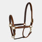 Lettia Padded Leather Halter with Fancy Stitching in brown leather with adjustable straps and brass hardware for horses