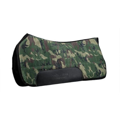 Lettia Western Camo Saddle Pad with green camouflage pattern and black leather reinforcements for equestrian use