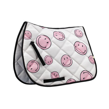 Lettia Smiley Quilted Pattern All Purpose Pad with pink smiley faces on white quilted fabric for horses