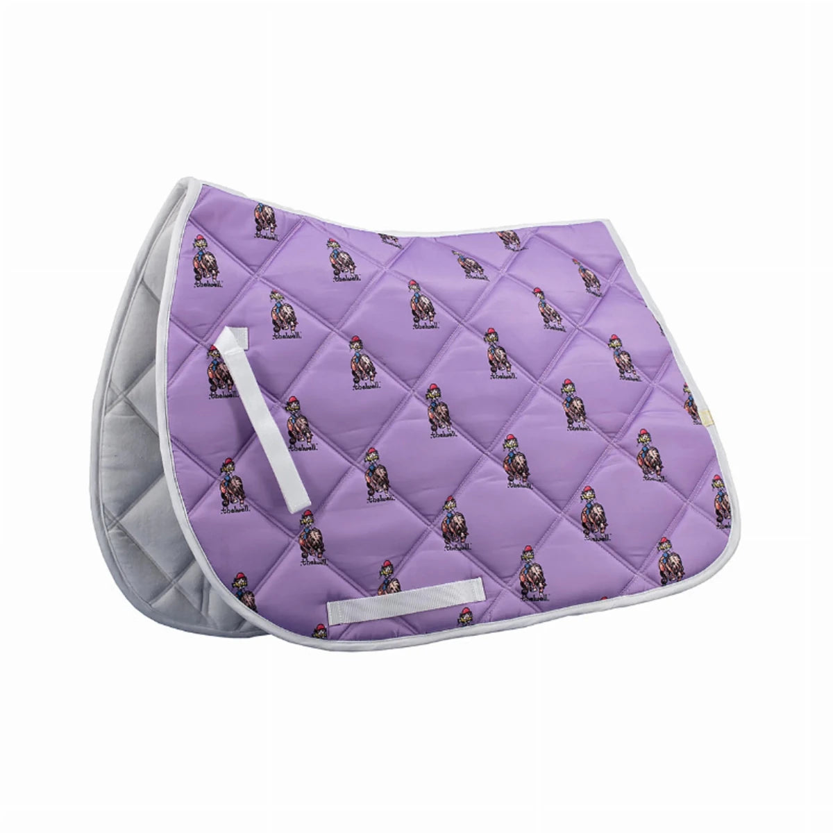Lettia Thelwell Tongue All Purpose Pad purple quilted saddle pad with horse pattern for equestrian use