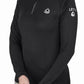 Woman wearing black Lettia Women Quarter-Zip Neck UPF 50+ Sun Shirt adjusting sleeve, smiling down