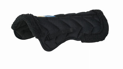Lettia CoolMax Half Pad in black with fleece lining designed for equestrian use, breathable and cushioned horse saddle pad.