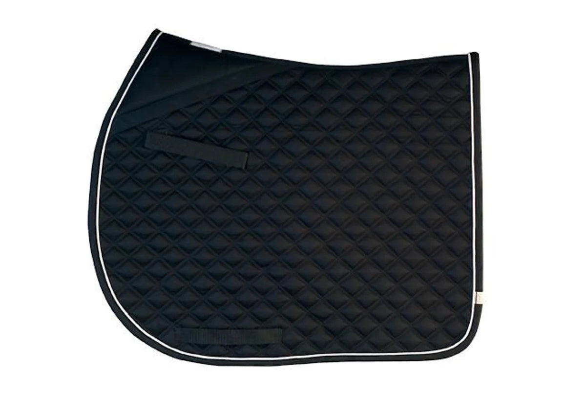 Lettia CoolMax ProSeries All Purpose Pad black quilted horse saddle pad with white trim for equestrian use