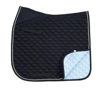 Lettia CoolMax ProSeries Dressage Pad in black with quilted pattern and light blue underside for equestrian use
