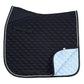Lettia CoolMax ProSeries Dressage Pad in black with light blue underside, quilted pattern, and contoured edges for horses