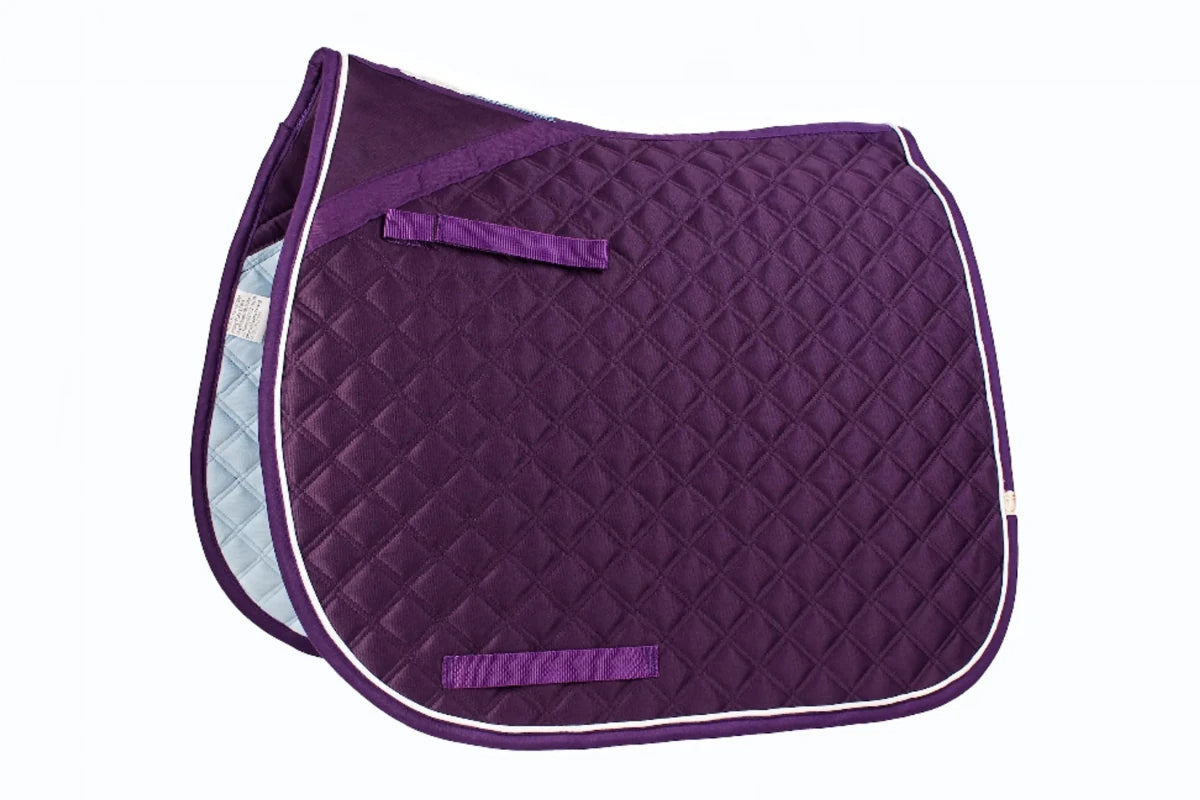 Lettia CoolMax ProSeries Dressage Pad in purple quilted fabric with white trim for equestrian use