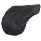 Black protective fabric cover designed specifically to fit a Lettia Dressage Saddle Cover for equestrian use.