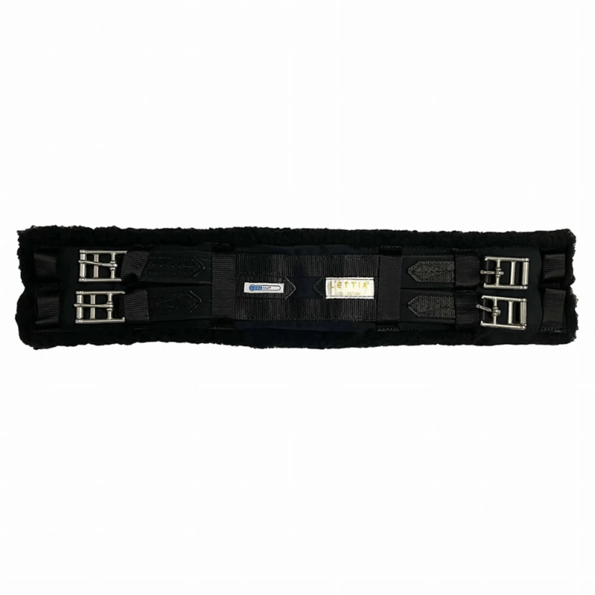 Lettia Coolmax Dressage Girth in black with padded edges and sturdy metal buckles for comfortable horse riding