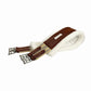 Lettia CoolMax Fleece Lined Girth with soft white fleece lining and brown straps for comfortable equestrian use