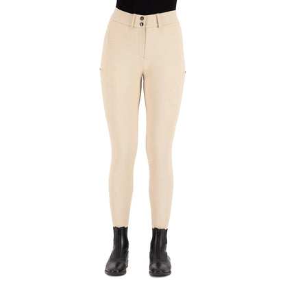 Euro-star Riding breeches ESEmpressive FullGrip-Beige - 32 shown front view on model wearing black boots.
