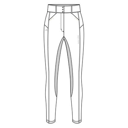 Outline sketch of Euro-Star Riding Breeches ESAurelia Comp Grip Connect Full Grip-White-32 showing full grip area and pocket details