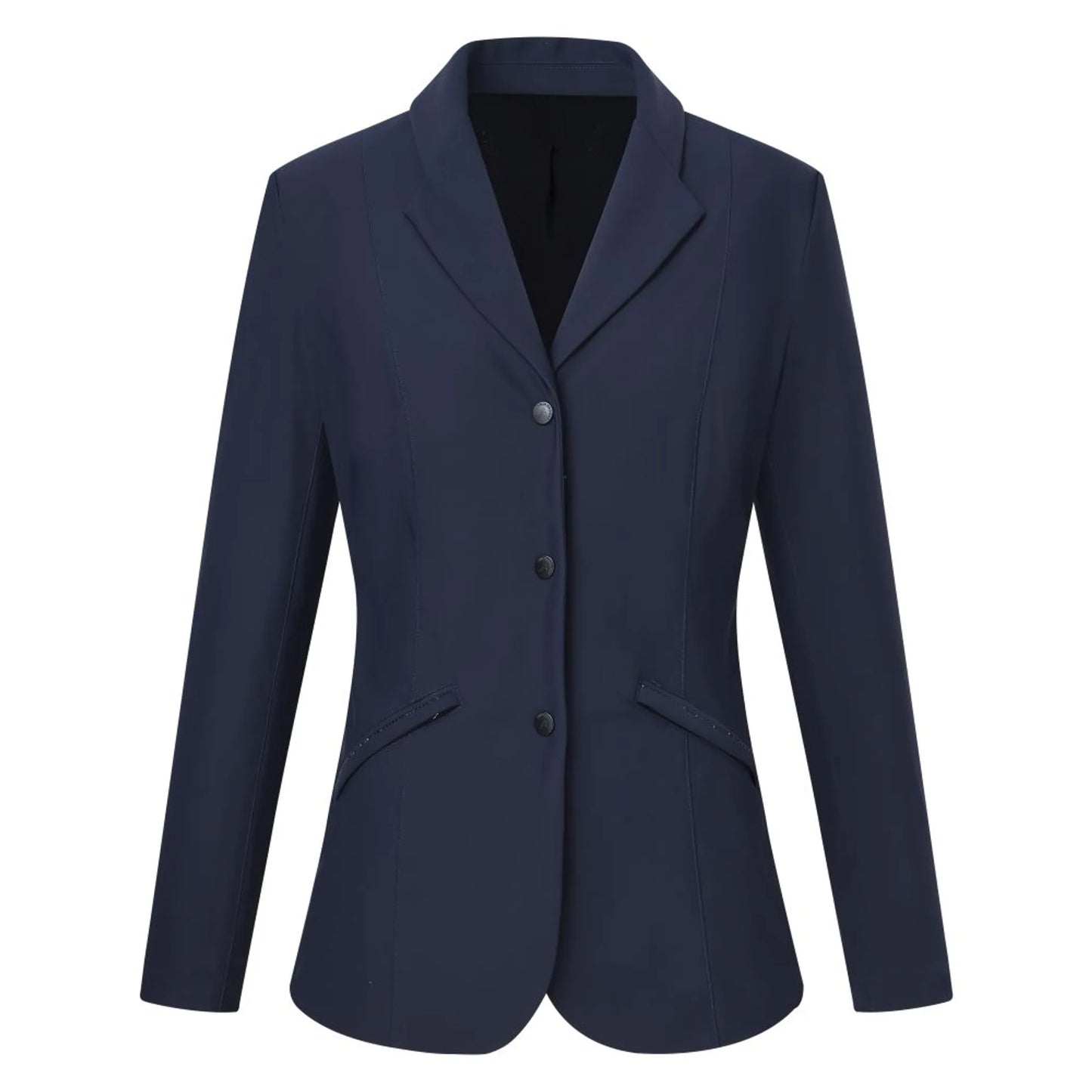 Euro-Star Competition jacket ESLucia-Night-38 in navy blue with tailored fit and three-button front closure for equestrian wear.