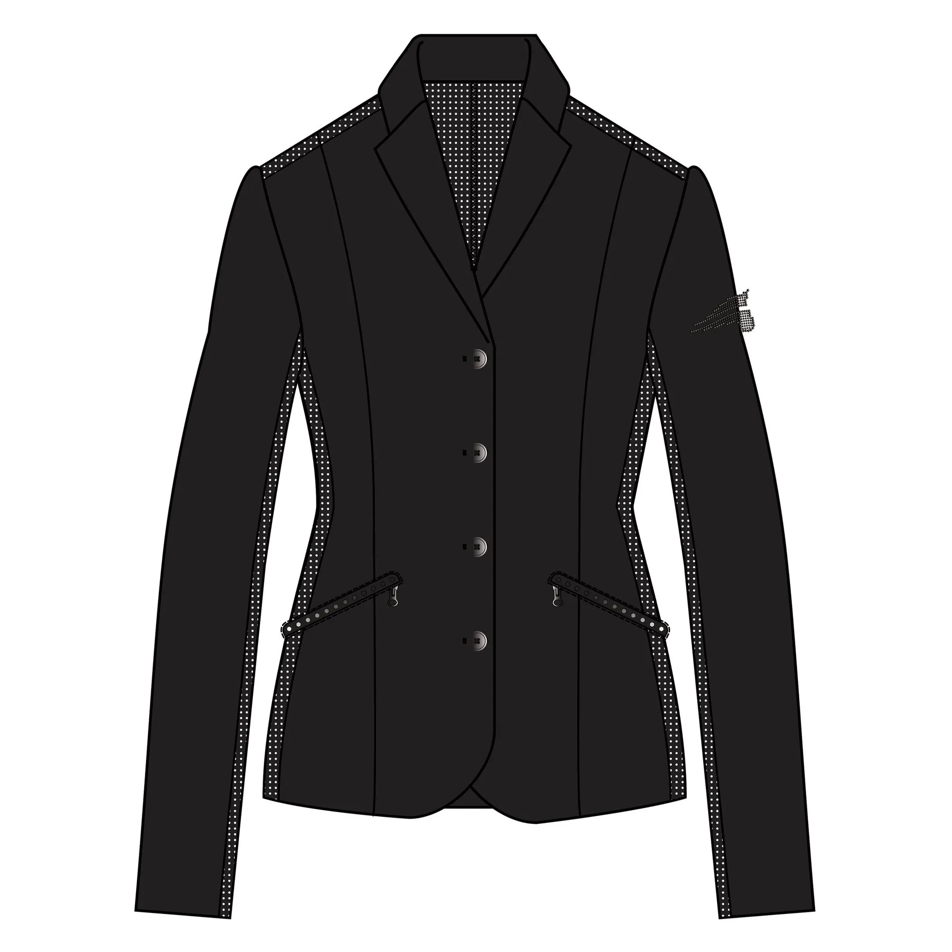 Euro-Star Competition jacket ESLucia-Night-38 sleek black equestrian jacket with tailored fit and button front closure
