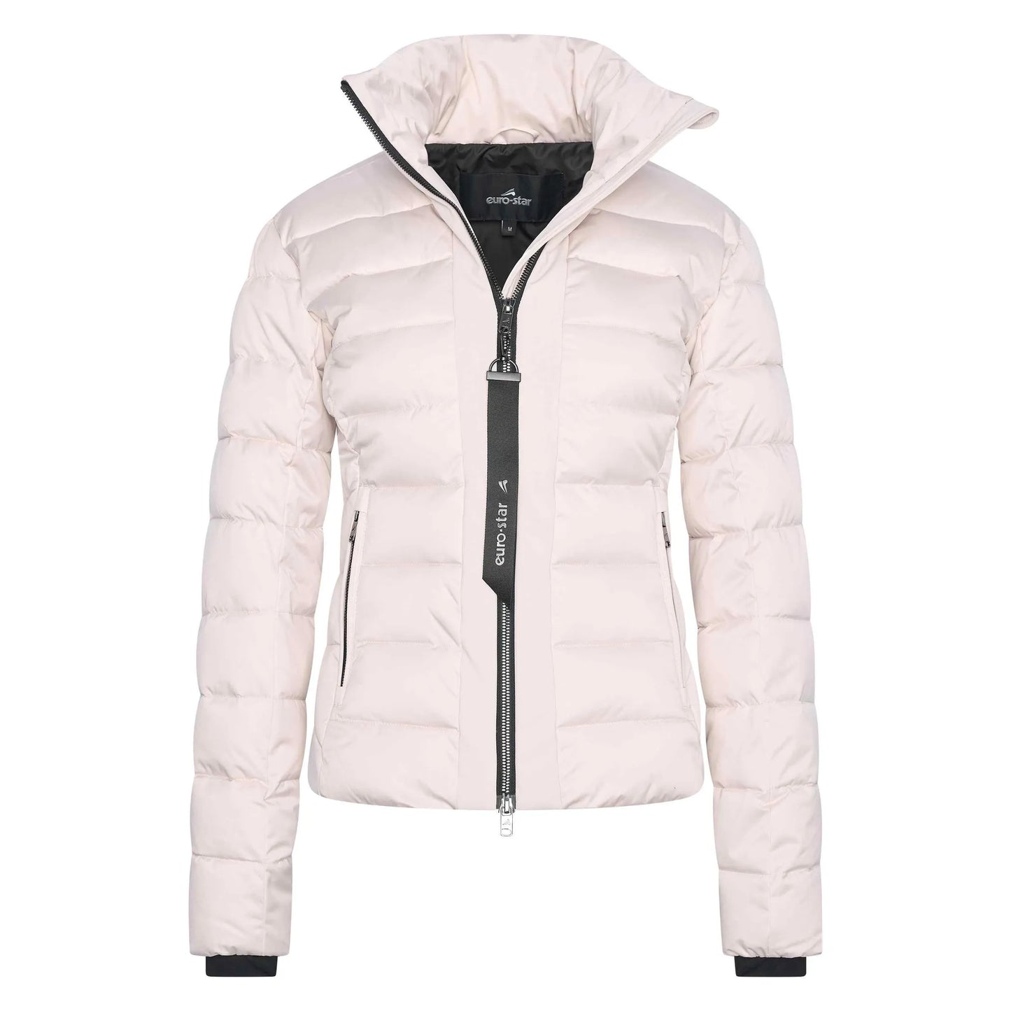 Euro-Star Bomber jacket ESCarrera-Ivory-S, ivory padded winter jacket with black zipper and high collar for warmth and style