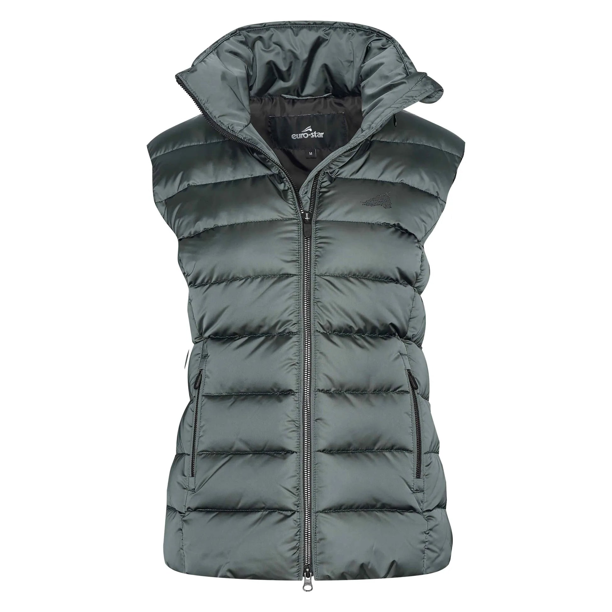 Euro-Star Bodywarmer ESCara-Dark Castor-S sleeveless padded vest with high collar and front zipper closure