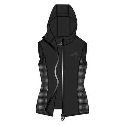 Euro-star Bodywarmer ESMadeleine-Black - 2XL sleeveless hooded vest with zip and dotted side panels for comfort