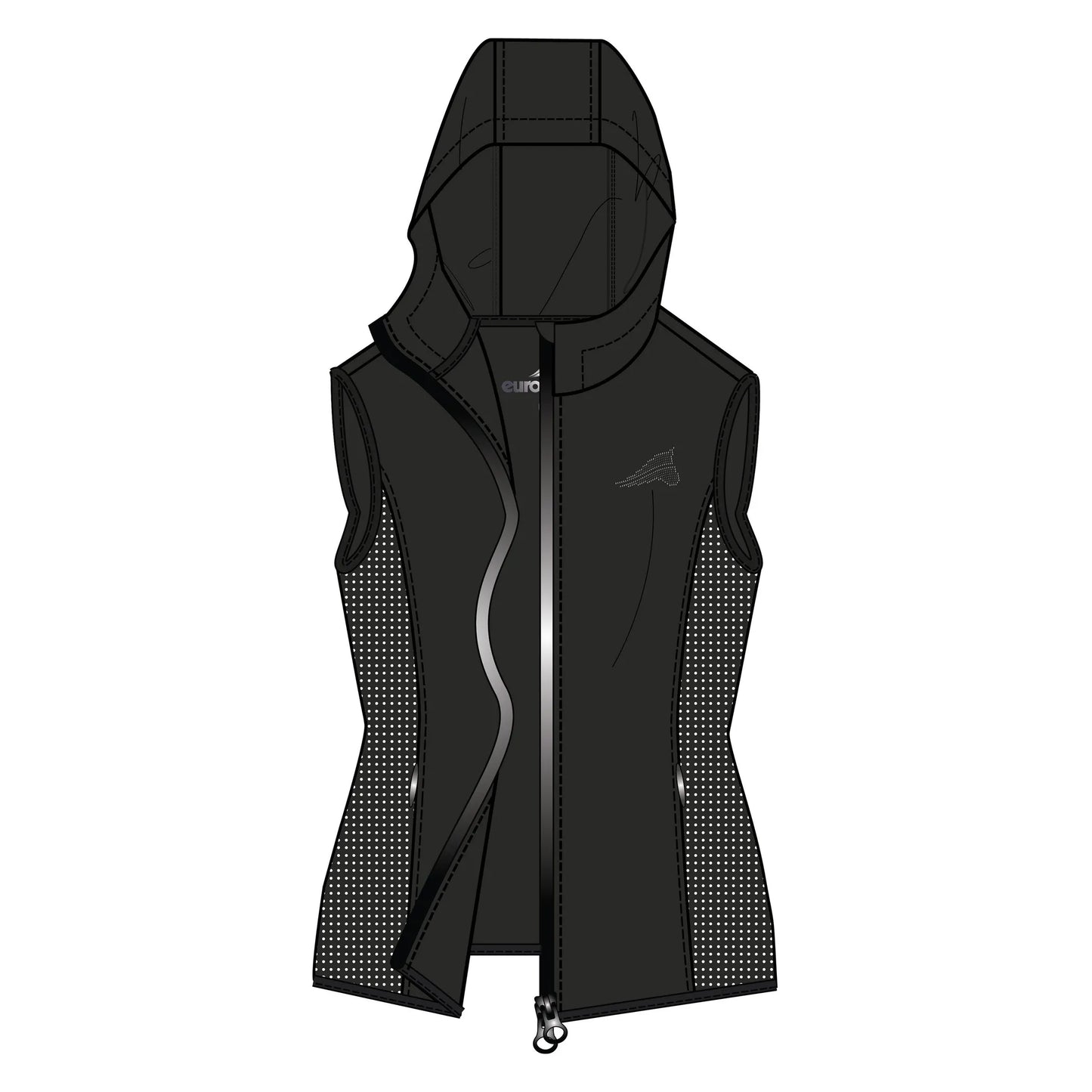 Euro-star Bodywarmer ESMadeleine-Black - 2XL sleeveless black vest with hood and perforated side panels for ventilation