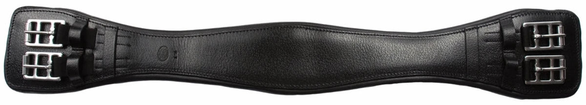 Dressage Girth - Contoured Leather Girth with Elastic Inset designed for horse saddles in high-quality black leather