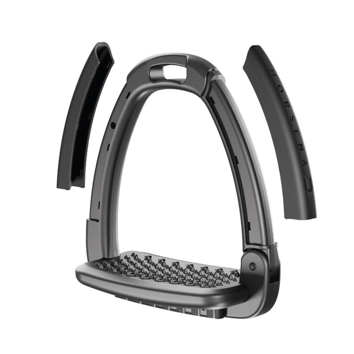 Horsena Swap Stirrup With Double Side Cover in black, detachable side panels, durable equestrian riding accessory