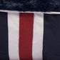 Halo Sam Rectangular Dog Bed - Preppy Stripe Design with Removable Washable Cover featuring navy, white, and red fabric stripes close-up.