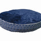 Round Dog Bed - Quilted Plush Bed with Removable Washable Cover in navy blue with soft top and patterned sides