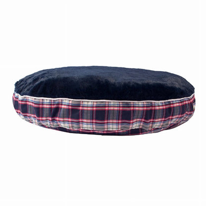 Halo Amber Plaid Round Dog Bed - Machine Washable Plush Pet Bed with Removable Cover for Dogs in navy and plaid