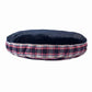 Halo Amber Plaid Round Dog Bed - Machine Washable Plush Pet Bed with Removable Cover for Dogs in navy and red plaid