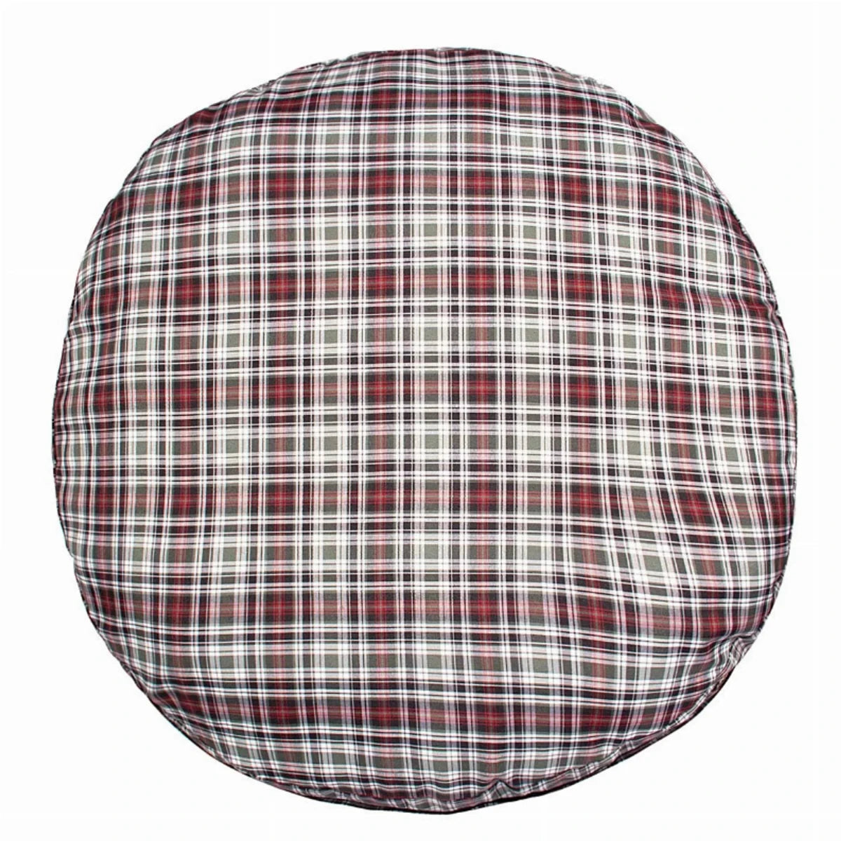 Halo Duck Green Plaid Round Dog Bed - Plush Nesting Bed with Bolster Sides & Removable Washable Cover in red and green plaid pattern