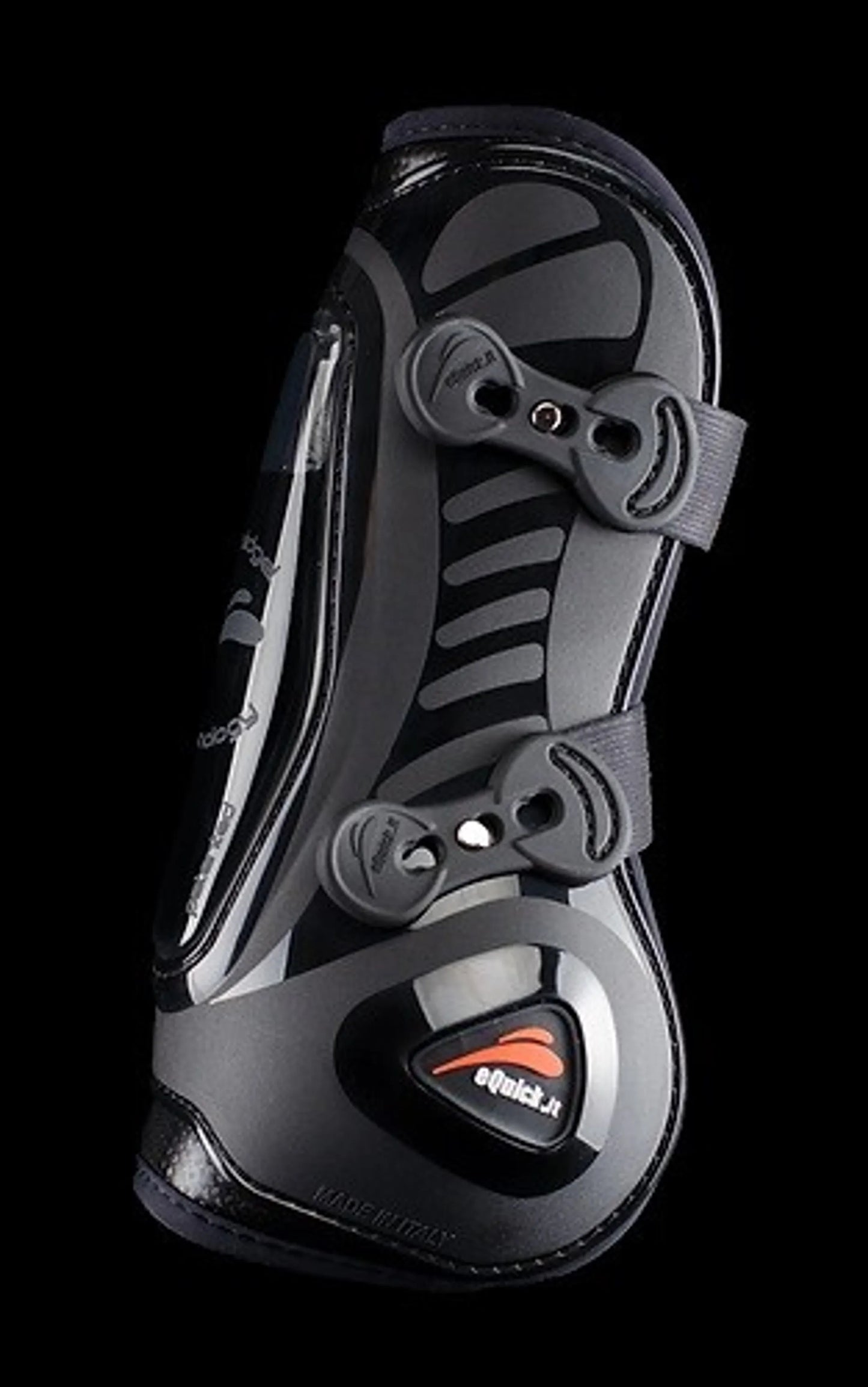 eQuick eShock Legend Front Boot- Black- Medium equestrian horse leg protection with secure fasteners and durable design