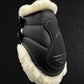 eQuick Glam Rear Fluffy Boot- Black- Large with soft white fleece lining for horse leg protection and comfort