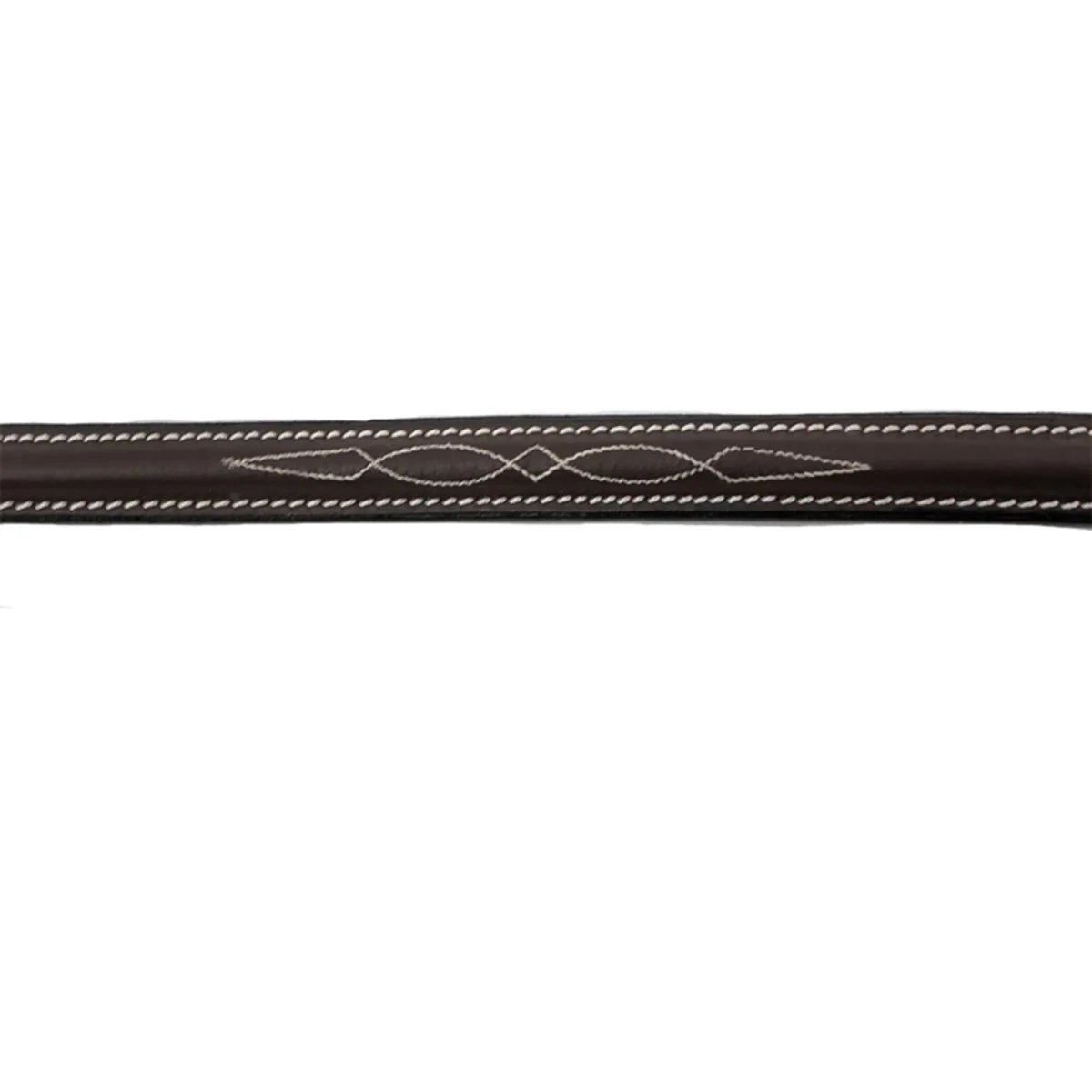 Henri de Rivel Pro Raised Fancy Stitched Standing Martingale with detailed white stitching on dark leather horse tack strap