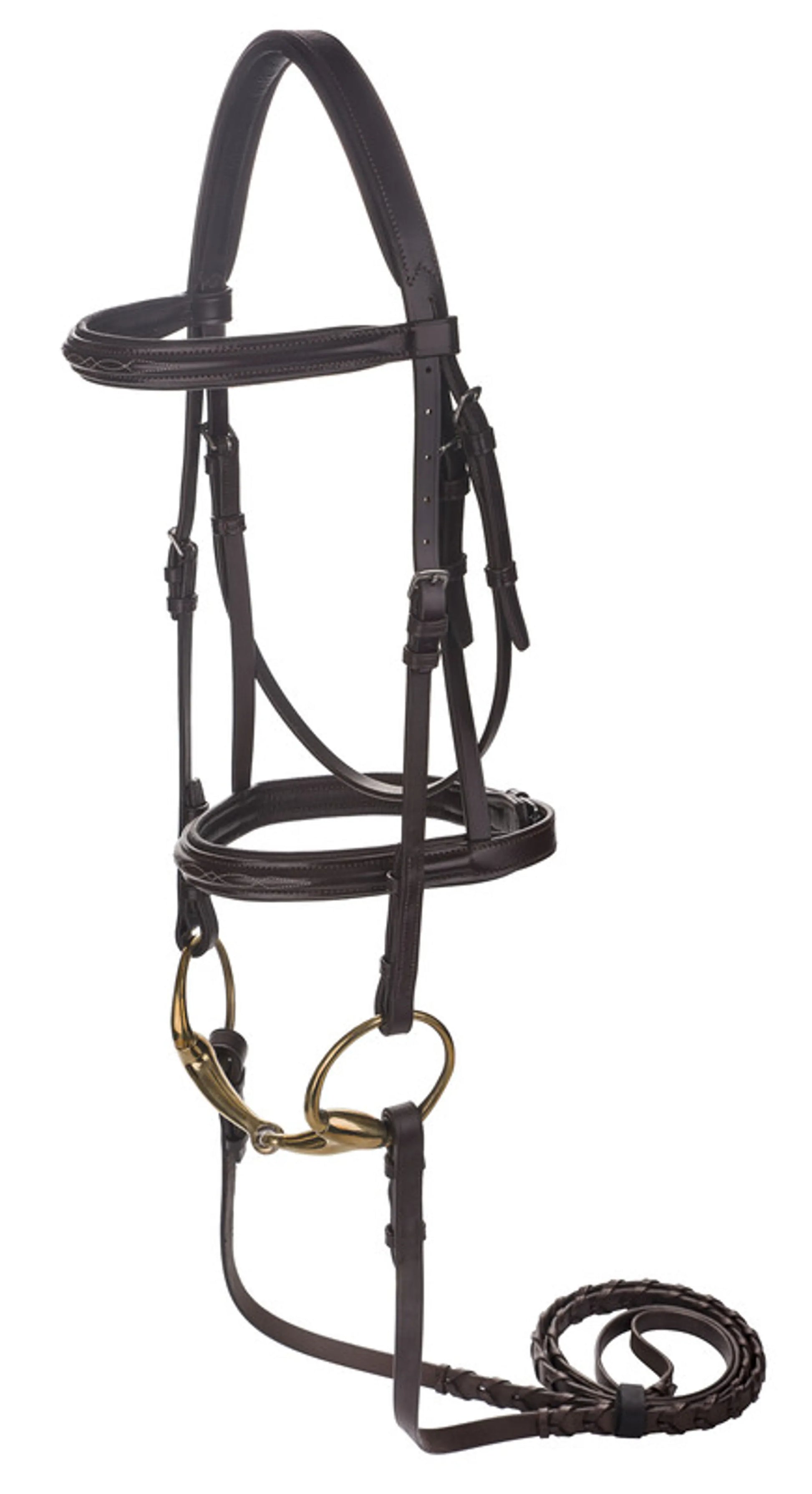 Henri de Rivel Advantage Mono-Crown Padded Bridle - Havana - Cob in rich brown leather with brass bit for horse tack.