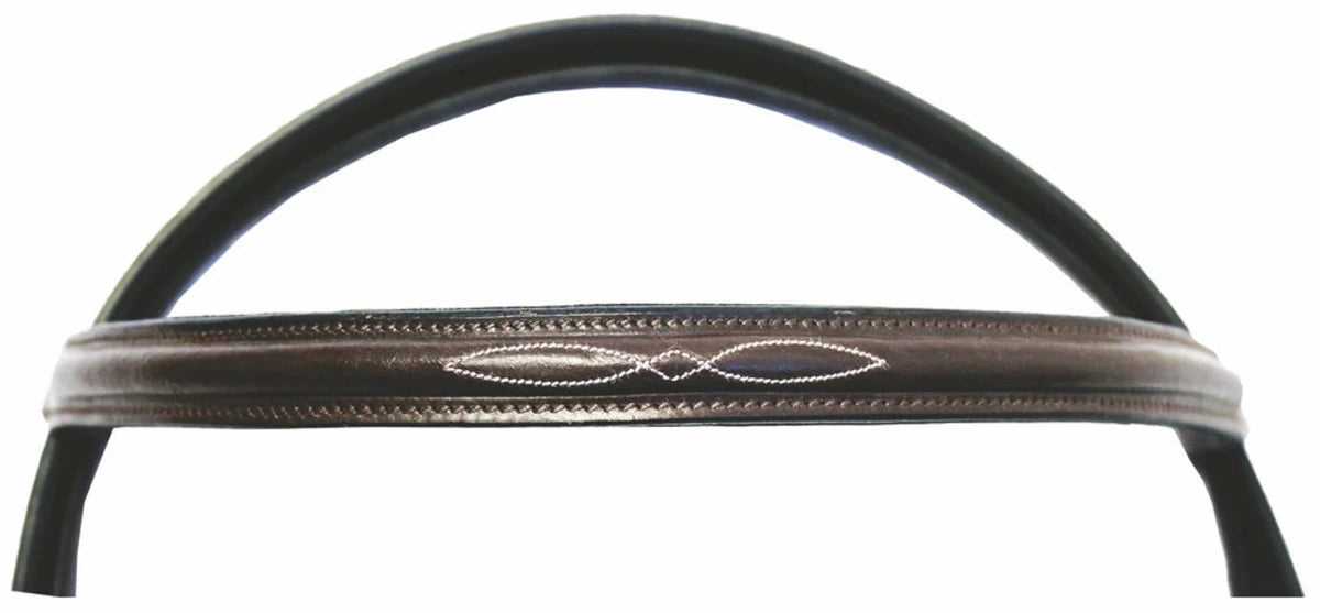 Fancy Raised Bridle - Economical Leather Bridle with Laced Reins in dark leather with detailed white stitching
