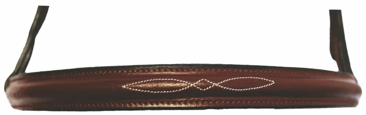 Fancy Raised Bridle - Economical Leather Bridle with Laced Reins showcasing detailed stitching on dark brown leather browband