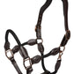 Henri de Rivel Leather Rope Halter - Havana w/ Hunter Rope - Cob in dark brown leather with black rope and rose gold hardware