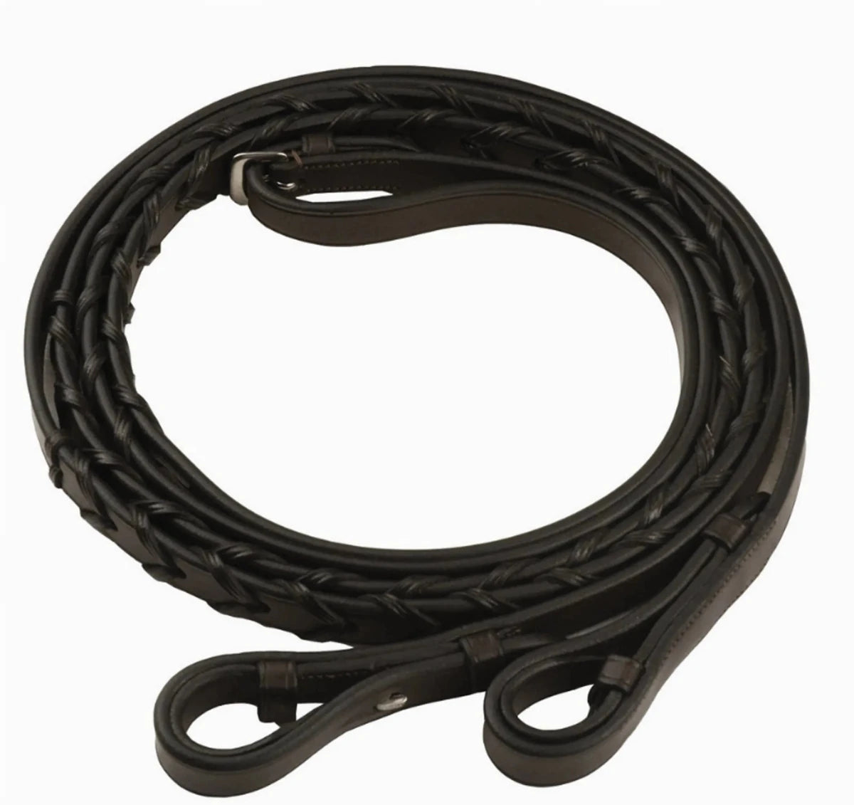 Henri de Rivel Advantage Extra Long Flat Laced Reins in dark leather for horse tack and equestrian use