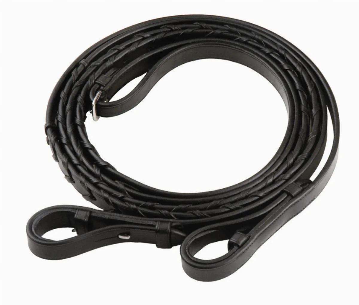 Henri de Rivel Advantage Extra Long Flat Laced Reins in black leather, durable equestrian horse tack supplies