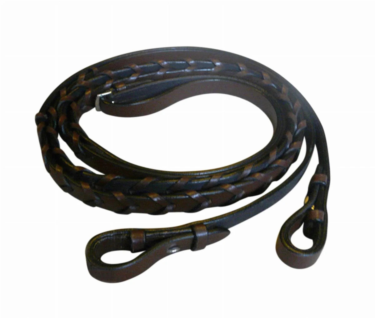Henri de Rivel Advantage Extra Long Flat Laced Reins in dark brown leather for horse tack and equestrian supplies.