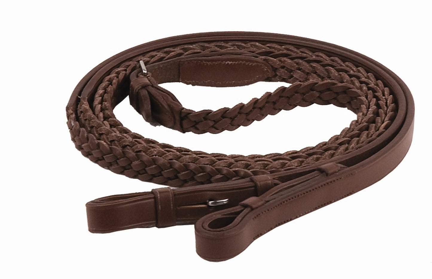 Henri de Rivel Advantage Plaited Reins - Oak Bark - 60 braided leather horse reins for equestrian use