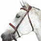 White horse wearing Henri de Rivel Pro Mono Crown Padded Bridle - Premium Comfort English Bridle with Laced Reins