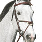 White horse wearing Horse Bridle - Henri de Rivel Pro Mono Crown Raised Figure Eight Bridle with Rubber Reins against a white background