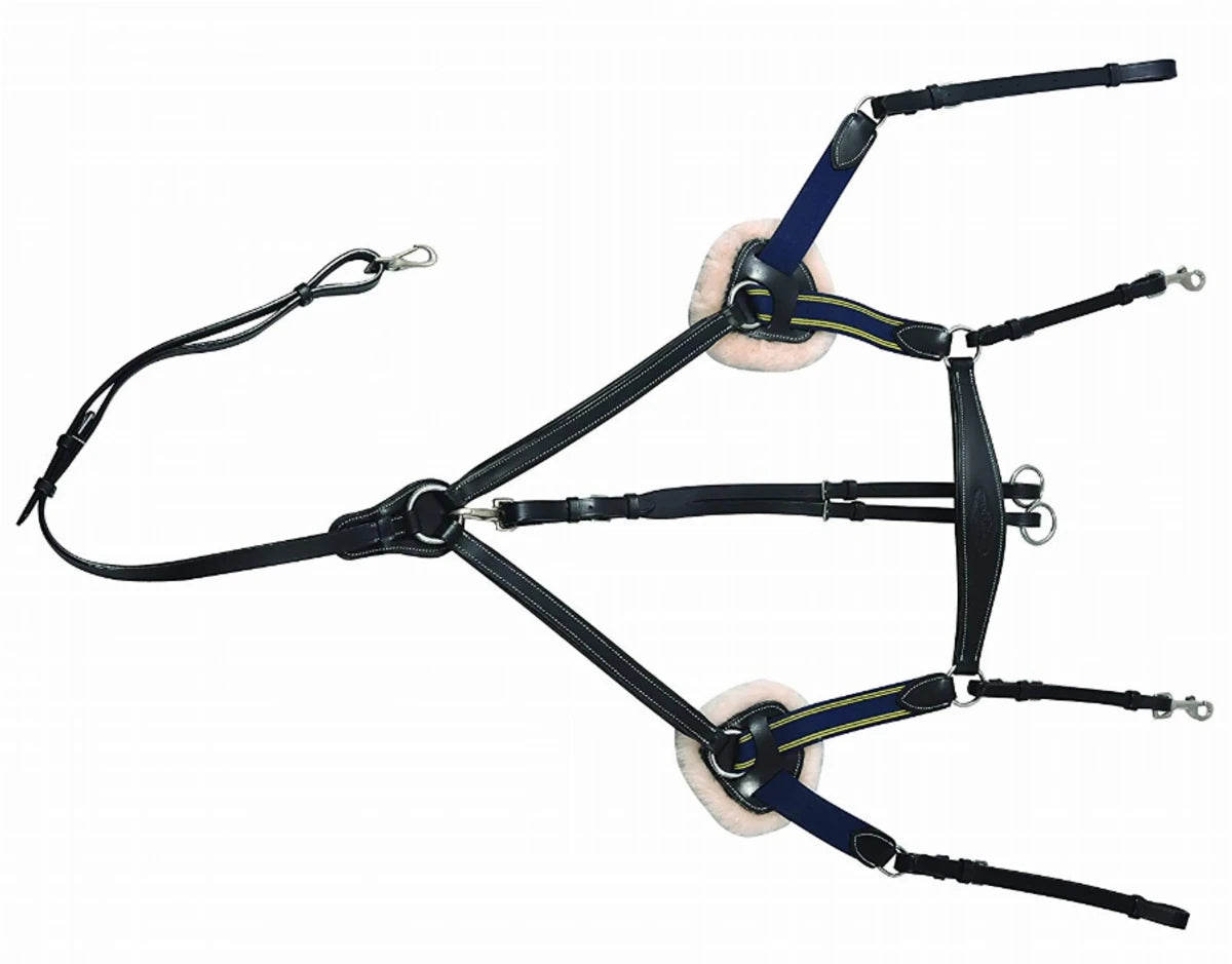 Henri de Rivel Pro 5 Point Elastic Breastplate Martingale - Running Attachment with Removable Fleece for equestrian use