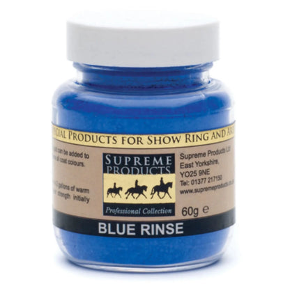 Supreme Products Blue Rinse - 60g in a blue jar, pet grooming supply for coat enhancement and show ring use