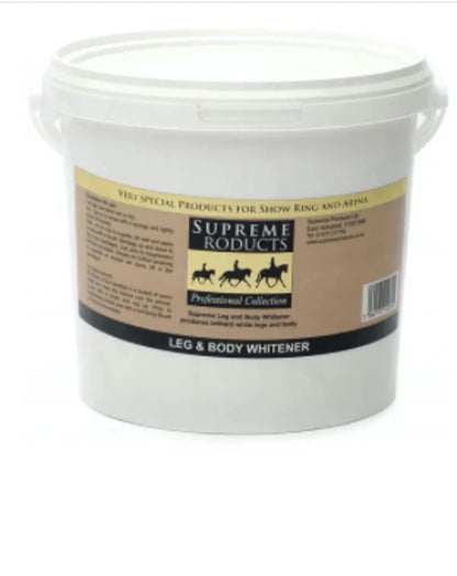 Supreme Products Leg & Body Whitener - 5kg in white container, ideal for pet grooming and show ring care.